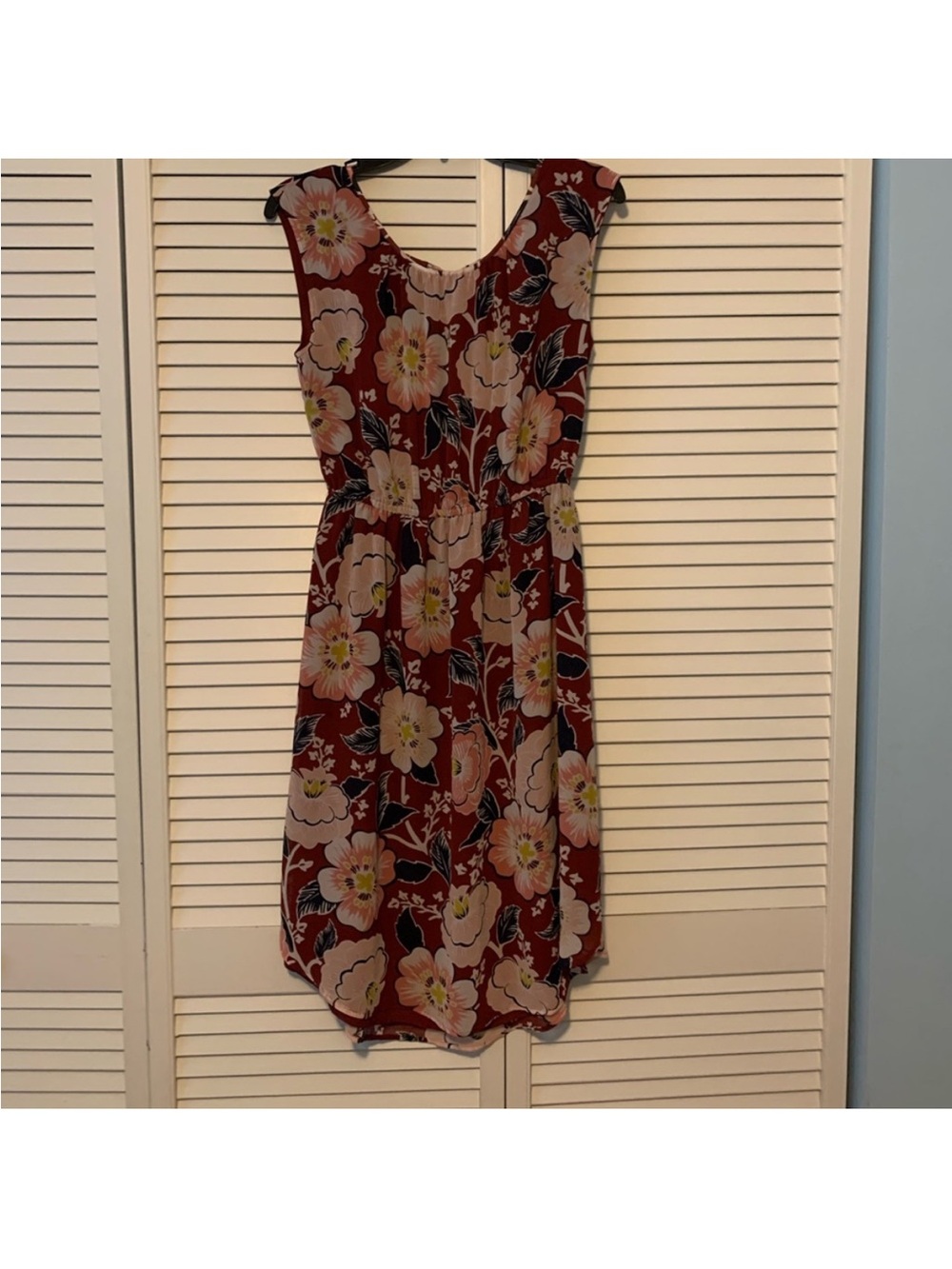 LOFT Floral Sleeveless Midi Dress in Maroon and Blush